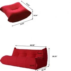 2-Piece Lazy Sofa Teddy Velvet Living Room Set with 3 Seater and Ottoman,Red by Magic Home -Cheap Tidoin Store red magic home sofas couches cs w501s00006 c3 1000