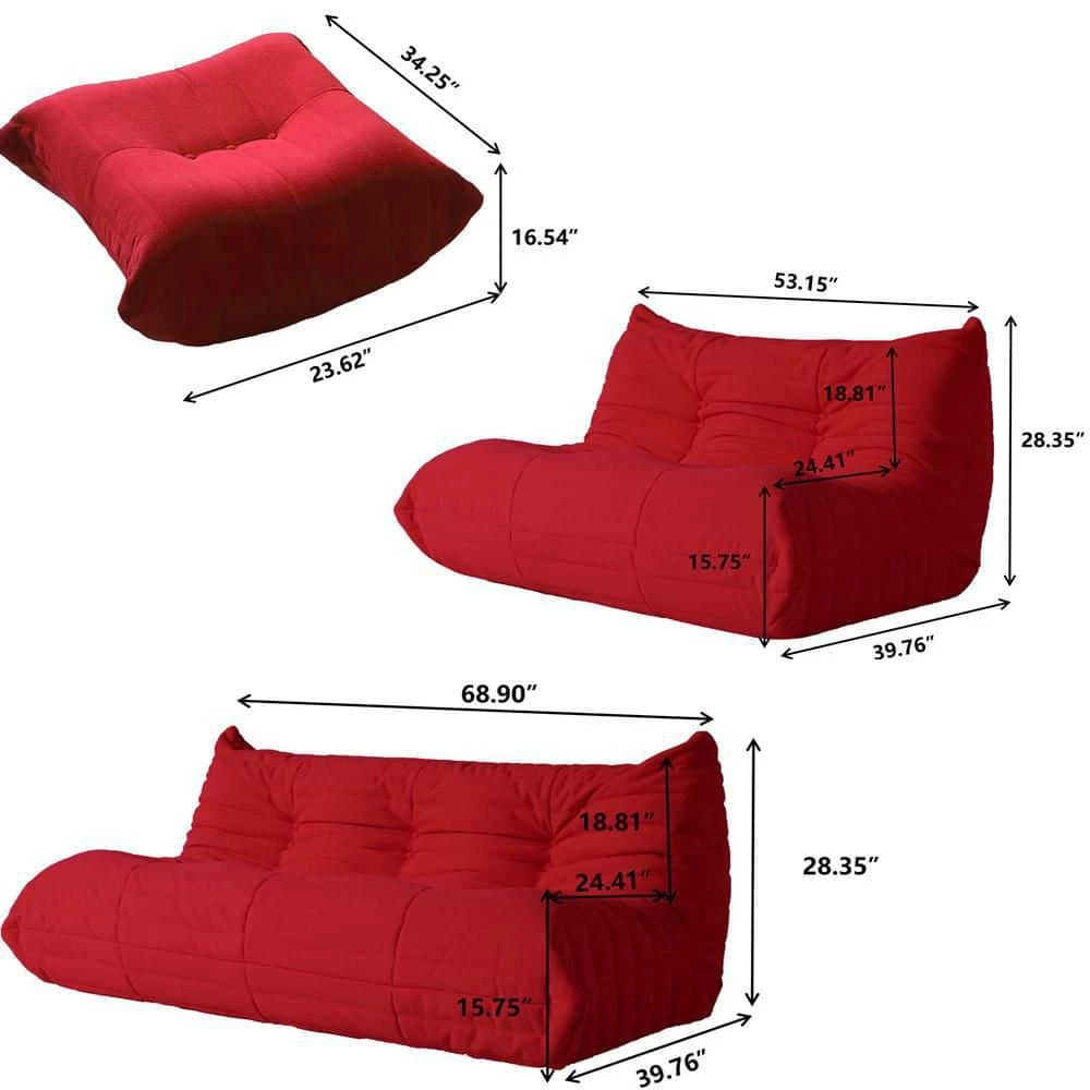 3-Piece Teddy Velvet Comfy Seat Lazy Sofa Living Room Set in Red (2 Seater + 3 Seater + 4 Seater ) by Magic Home 5 3-Piece Teddy Velvet Comfy Seat Lazy Sofa Living Room Set in Red (2 Seater + 3 Seater + 4 Seater ) by Magic Home - Image 3