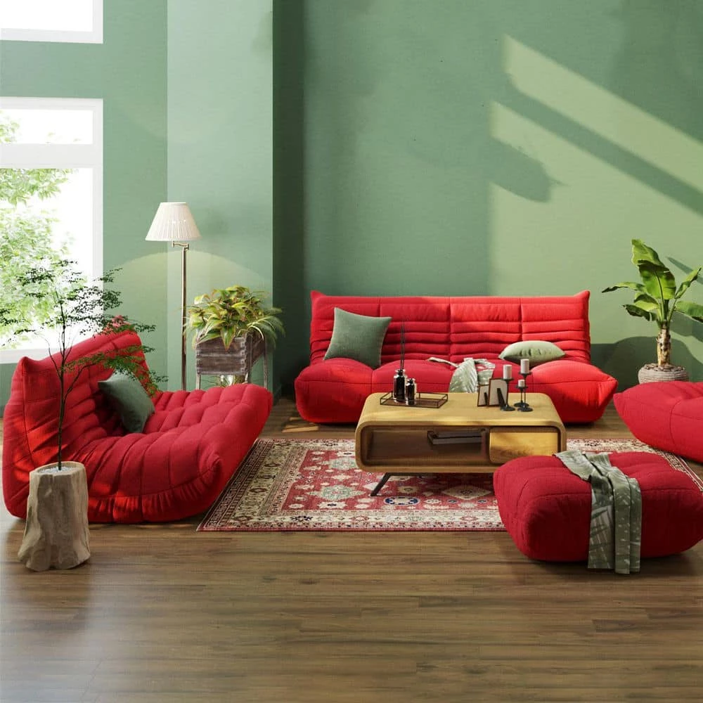 3-Piece Teddy Velvet Comfy Seat Lazy Sofa Living Room Set in Red (2 Seater + 3 Seater + 4 Seater ) by Magic Home 4 3-Piece Teddy Velvet Comfy Seat Lazy Sofa Living Room Set in Red (2 Seater + 3 Seater + 4 Seater ) by Magic Home - Image 2