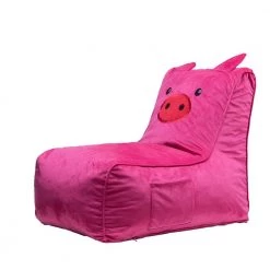 Red Lounger Bean Bag Chair with Cartoon Pig Back 24.8 in. H x 15.75 in. W x 27.56 in. D by Tidoin