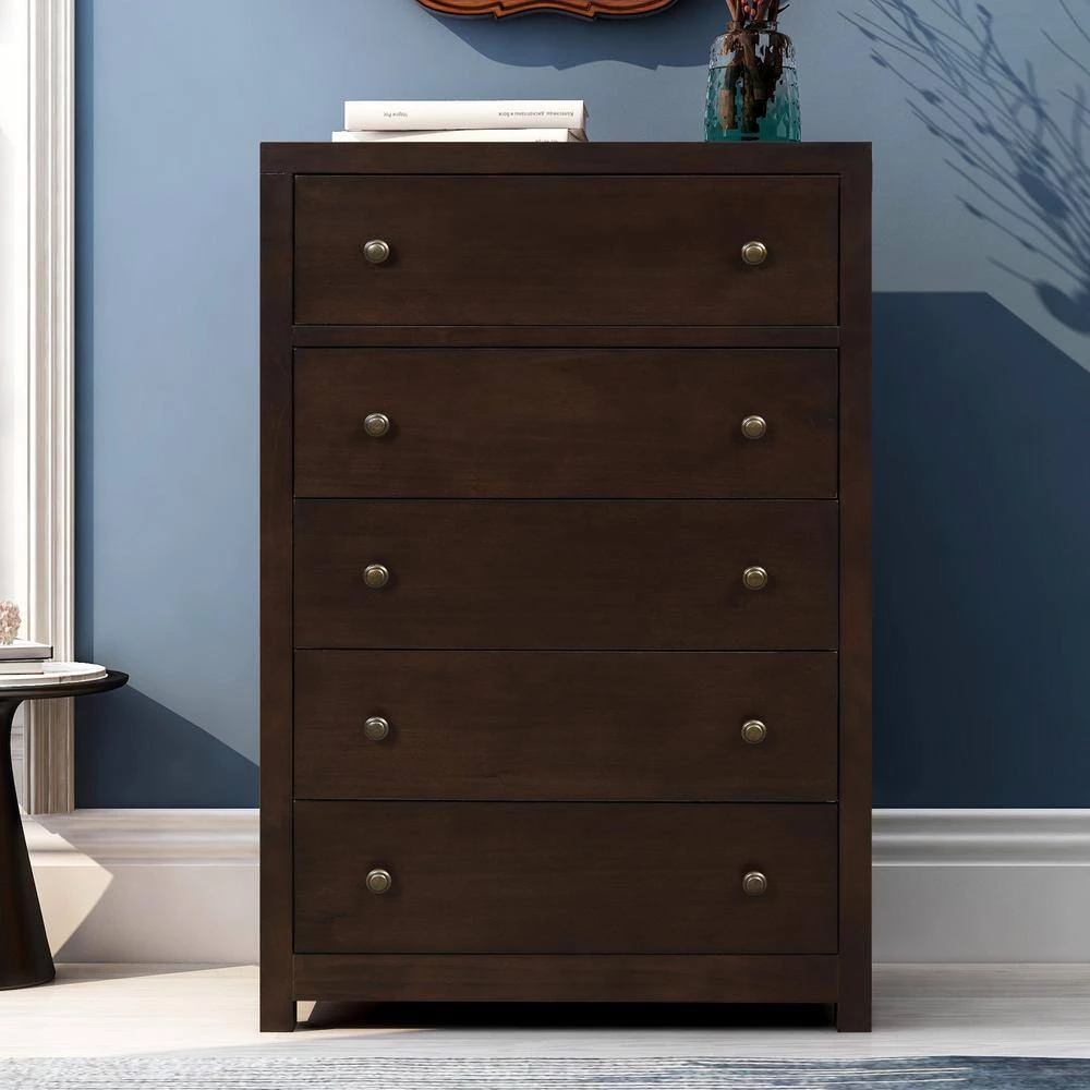 Vintage Brown 5-Drawer Rich Brown Solid Wood Chest of Drawers (29 in W. x 45 in H. x 16 in. D) by Magic Home 8 Vintage Brown 5-Drawer Rich Brown Solid Wood Chest of Drawers (29 in W. x 45 in H. x 16 in. D) by Magic Home - Image 6