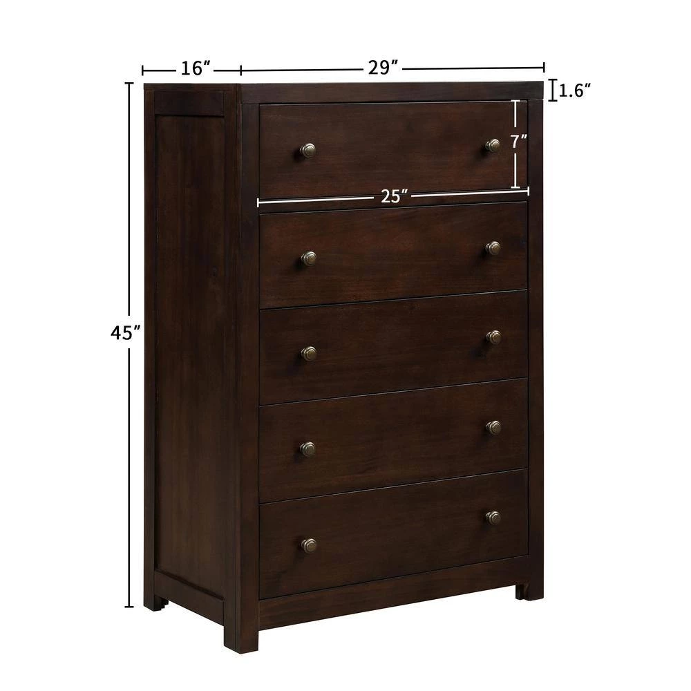 Vintage Brown 5-Drawer Rich Brown Solid Wood Chest of Drawers (29 in W. x 45 in H. x 16 in. D) by Magic Home 6 Vintage Brown 5-Drawer Rich Brown Solid Wood Chest of Drawers (29 in W. x 45 in H. x 16 in. D) by Magic Home - Image 4