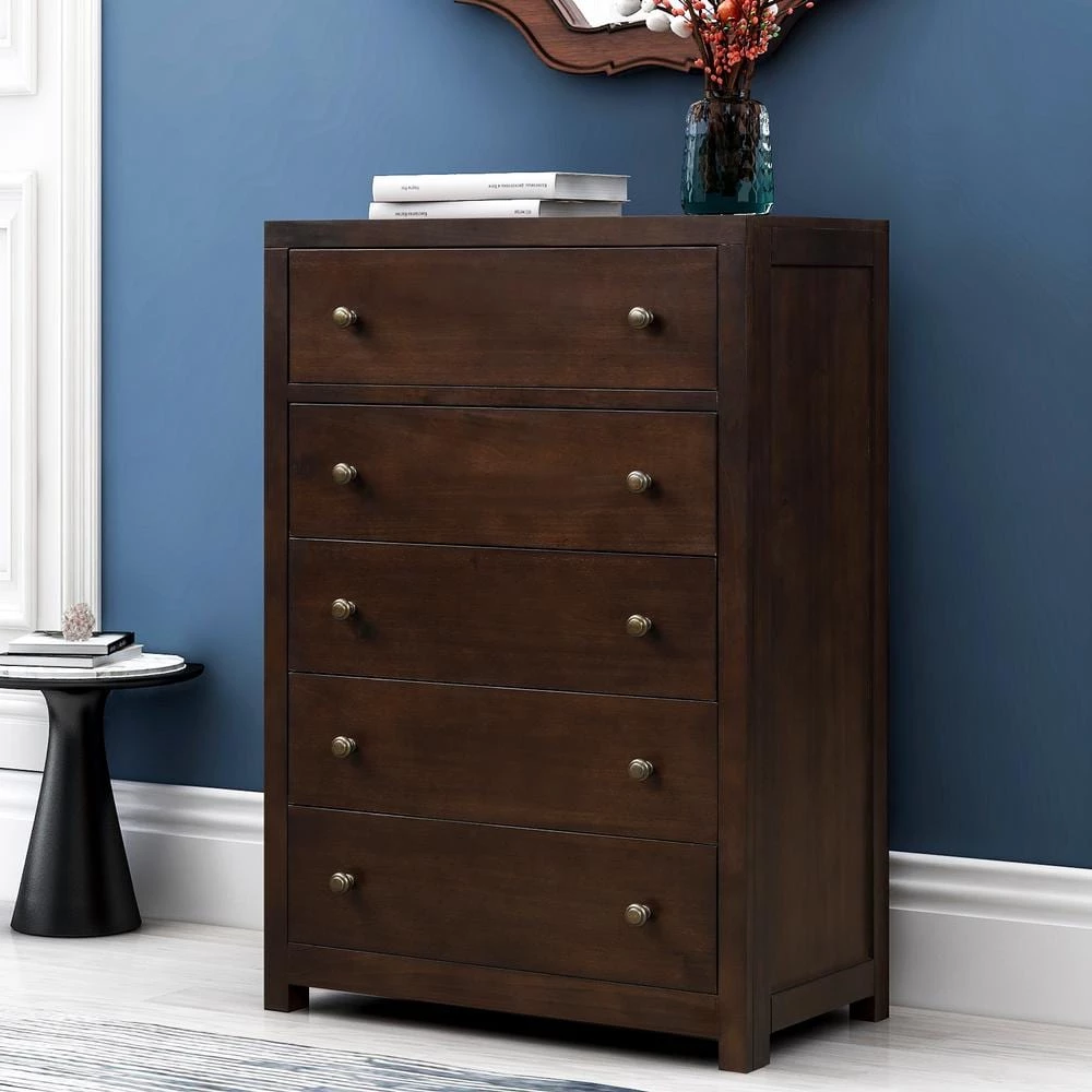 Vintage Brown 5-Drawer Rich Brown Solid Wood Chest of Drawers (29 in W. x 45 in H. x 16 in. D) by Magic Home 4 Vintage Brown 5-Drawer Rich Brown Solid Wood Chest of Drawers (29 in W. x 45 in H. x 16 in. D) by Magic Home - Image 2