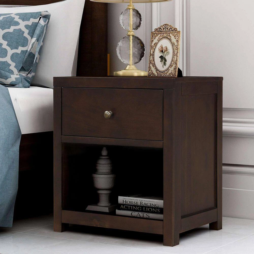 Aesthetic 1-Drawer Rich Brown Nightstand Sofa End Table (22 in. W x 25 in. H) by Magic Home 8 Aesthetic 1-Drawer Rich Brown Nightstand Sofa End Table (22 in. W x 25 in. H) by Magic Home - Image 6