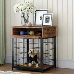 19.69 in.Wooden End Side Table Nightstand Dog Kennel Crate for Small Dogs,Rustic Brown by Magic Home