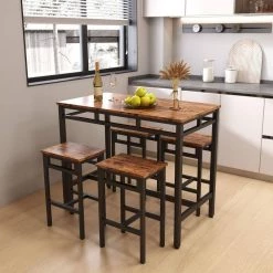 Modern 5-Piece Rectangular Rustic Brown Wood Top Dining Sets Seats 4 by Tidoin -Cheap Tidoin Store rustic brown tidoin dining room sets jhx ydw1 0680 31 1000