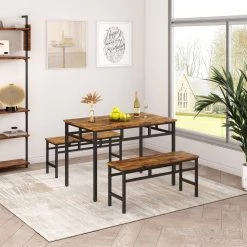 Modern 3-Piece Rectangular Rustic Brown Wood Top Dining Sets Seats 4 by Tidoin -Cheap Tidoin Store rustic brown tidoin dining room sets jhx ydw1 0715 1f 1000