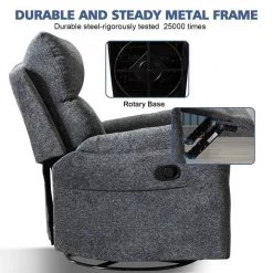 Manual Swivel Chenille Fabric Home Theater Recliner Chair,Smoke Grey by Magic Home -Cheap Tidoin Store smoke grey magic home recliners cs w50126904 44 1000