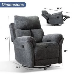 Manual Swivel Chenille Fabric Home Theater Recliner Chair,Smoke Grey by Magic Home -Cheap Tidoin Store smoke grey magic home recliners cs w50126904 c3 1000