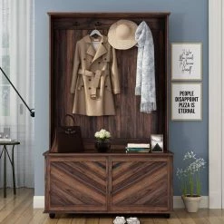 65 in. H Tiger 3-in-1 Design Wood Hall Tree with 4 Hooks and 1 Storage Box by Tidoin -Cheap Tidoin Store tiger tidoin hall trees uc ydwf 6aad 31 1000