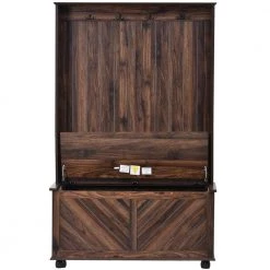 65 in. H Tiger 3-in-1 Design Wood Hall Tree with 4 Hooks and 1 Storage Box by Tidoin