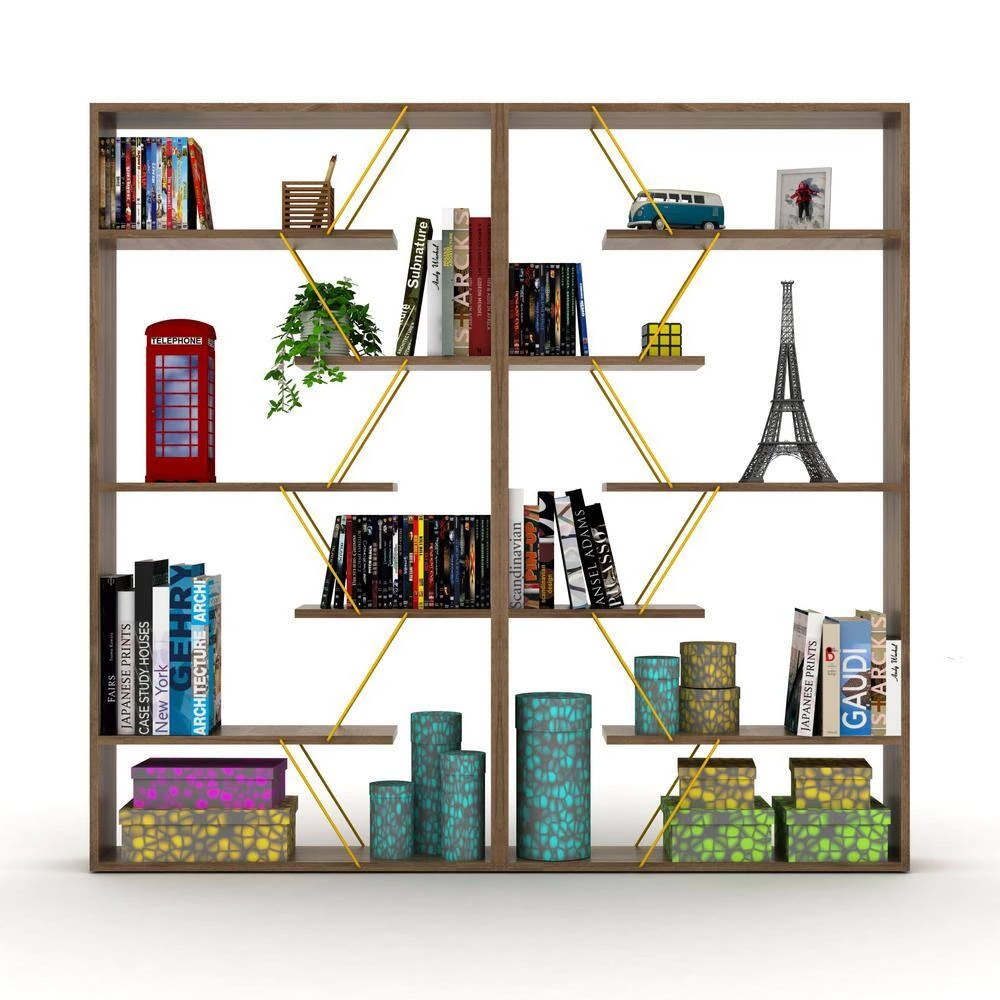 33 in. W x 62 in. H Walnut and Yellow Wood 5 Shelf Standard Bookcase by Tidoin 8 33 in. W x 62 in. H Walnut and Yellow Wood 5 Shelf Standard Bookcase by Tidoin - Image 6
