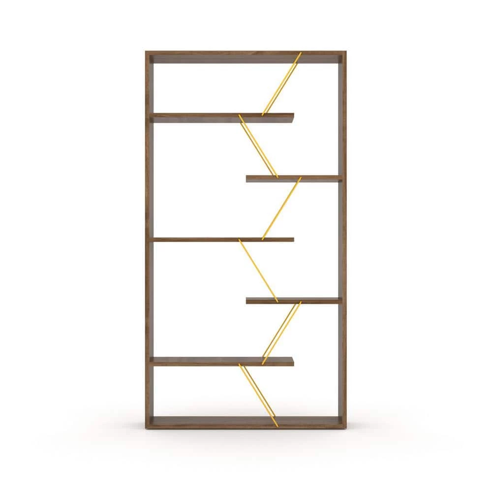 33 in. W x 62 in. H Walnut and Yellow Wood 5 Shelf Standard Bookcase by Tidoin 3 33 in. W x 62 in. H Walnut and Yellow Wood 5 Shelf Standard Bookcase by Tidoin