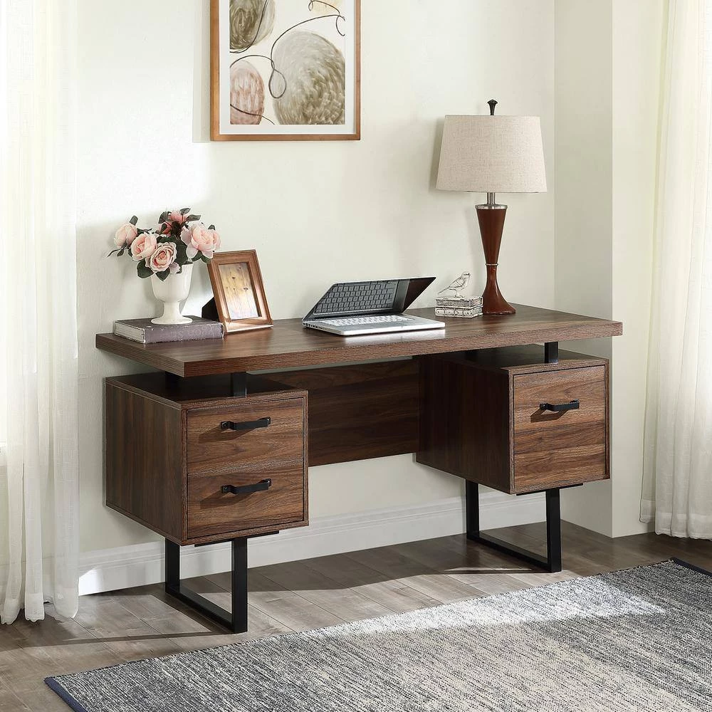 59 in. Retangular Walnut Brown Wood 3 Drawers Home Office Computer Desk Writing Study Table by Magic Home 9 59 in. Retangular Walnut Brown Wood 3 Drawers Home Office Computer Desk Writing Study Table by Magic Home - Image 7