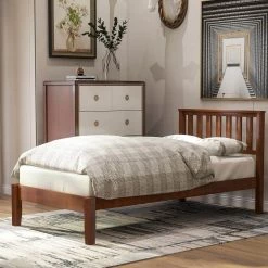 Walnut Color Twin Size Wood Platform Bed with Headboard and Wood Slat Support by Magic Home -Cheap Tidoin Store walnut magic home platform beds cs wf191770aad 1f 1000