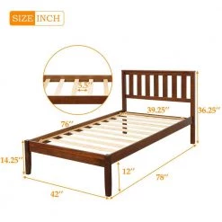 Walnut Color Twin Size Wood Platform Bed with Headboard and Wood Slat Support by Magic Home -Cheap Tidoin Store walnut magic home platform beds cs wf191770aad c3 1000