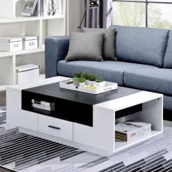 47 in. Modern Storage Accent Coffee Table with Drawer, White and Black by Magic Home