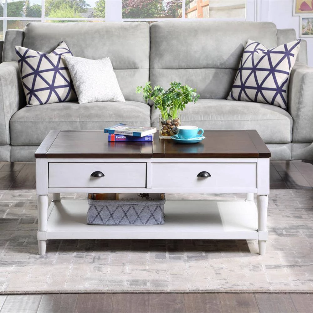 38.2 in. L White and Brown 18 in. H Rectangle Solid Wood Lift Top Coffee Table with 1 Build in Drawer and 1-Shelf by Magic Home 11 38.2 in. L White and Brown 18 in. H Rectangle Solid Wood Lift Top Coffee Table with 1 Build in Drawer and 1-Shelf by Magic Home - Image 9