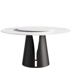 59.05 in. Modern Round White Rotary Lazy Susan Sintered Stone Dining Table with Black Pedestal Carbon Steel Legs by Magic Home