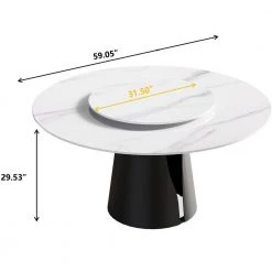 59.05 in. Modern Round White Rotary Lazy Susan Sintered Stone Dining Table with Black Pedestal Carbon Steel Legs by Magic Home -Cheap Tidoin Store white and black magic home kitchen dining tables pv dt012jx03 c3 1000
