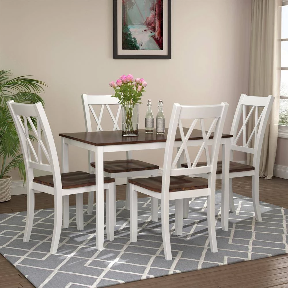 5-Piece White and Cherry Wood Dining Table Set by Magic Home 4 5-Piece White and Cherry Wood Dining Table Set by Magic Home - Image 2