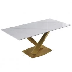 70.87 in. Modern White Rectangular Sintered Stone Dining Table with Gold X-Shaped Carbon Steel Legs by Magic Home