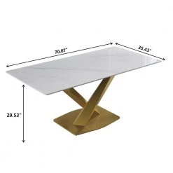 70.87 in. Modern White Rectangular Sintered Stone Dining Table with Gold X-Shaped Carbon Steel Legs by Magic Home -Cheap Tidoin Store white and gold magic home kitchen dining tables mh dtt18w dtl4g c3 1000