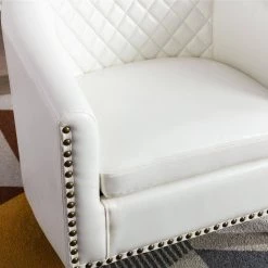 White PU Leather Accent Barrel Chair with Nailheads by Magic Home -Cheap Tidoin Store white magic home accent chairs cs w39526693 c3 1000
