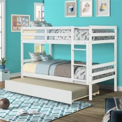 White Solid Wood Twin Over Twin Bunk Bed Daybed with Trundle by Magic Home 13 White Solid Wood Twin Over Twin Bunk Bed Daybed with Trundle by Magic Home -Cheap Tidoin Store white magic home bunk beds cs w69729965 1f 1000
