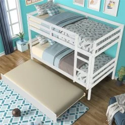 White Solid Wood Twin Over Twin Bunk Bed Daybed with Trundle by Magic Home 15 White Solid Wood Twin Over Twin Bunk Bed Daybed with Trundle by Magic Home -Cheap Tidoin Store white magic home bunk beds cs w69729965 31 1000