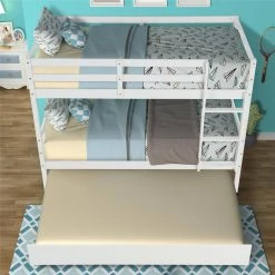 White Solid Wood Twin Over Twin Bunk Bed Daybed with Trundle by Magic Home 12 White Solid Wood Twin Over Twin Bunk Bed Daybed with Trundle by Magic Home -Cheap Tidoin Store white magic home bunk beds cs w69729965 4f 1000