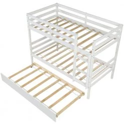 White Solid Wood Twin Over Twin Bunk Bed Daybed with Trundle by Magic Home