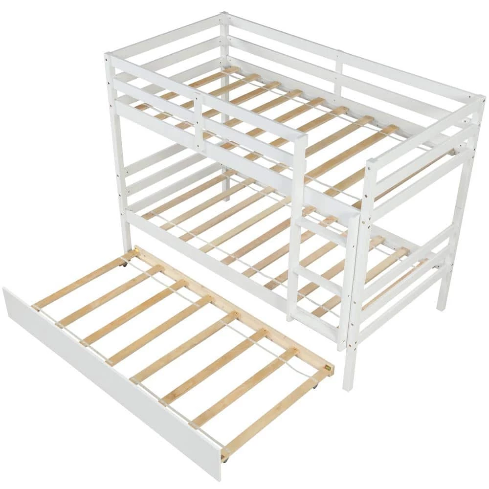White Solid Wood Twin Over Twin Bunk Bed Daybed with Trundle by Magic Home 3 White Solid Wood Twin Over Twin Bunk Bed Daybed with Trundle by Magic Home