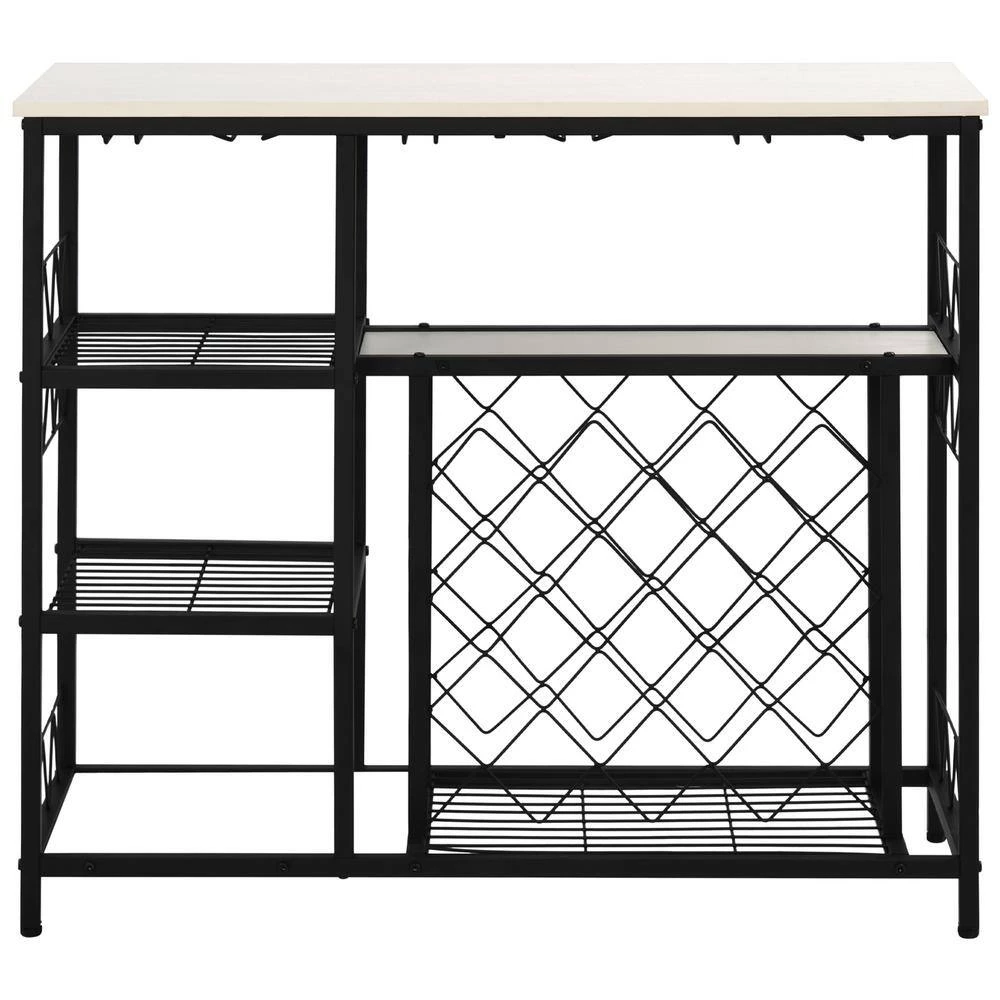 39.3 in. L White Freestanding Kitchen Metal Wine Bar Cabinet Console Table Buffet Table with Glass Holder by Magic Home 6 39.3 in. L White Freestanding Kitchen Metal Wine Bar Cabinet Console Table Buffet Table with Glass Holder by Magic Home - Image 4