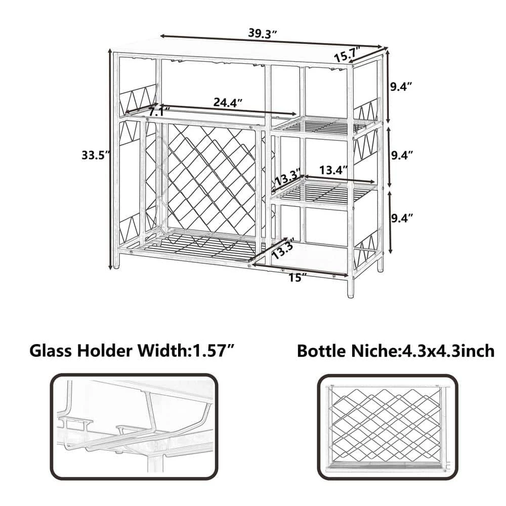 39.3 in. L White Freestanding Kitchen Metal Wine Bar Cabinet Console Table Buffet Table with Glass Holder by Magic Home 7 39.3 in. L White Freestanding Kitchen Metal Wine Bar Cabinet Console Table Buffet Table with Glass Holder by Magic Home - Image 5