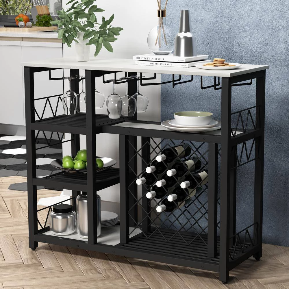 39.3 in. L White Freestanding Kitchen Metal Wine Bar Cabinet Console Table Buffet Table with Glass Holder by Magic Home 4 39.3 in. L White Freestanding Kitchen Metal Wine Bar Cabinet Console Table Buffet Table with Glass Holder by Magic Home - Image 2