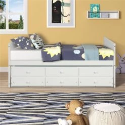White Full Size Daybed Captain Bed With Twin Size Trundle And 3 Drawers Made By Solid Wood by Magic Home -Cheap Tidoin Store white magic home daybeds cs w697s00002 31 1000