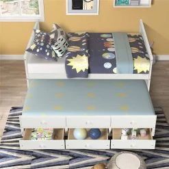 White Full Size Daybed Captain Bed With Twin Size Trundle And 3 Drawers Made By Solid Wood by Magic Home -Cheap Tidoin Store white magic home daybeds cs w697s00002 44 1000
