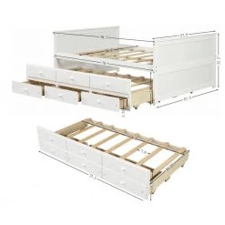White Full Size Daybed Captain Bed With Twin Size Trundle And 3 Drawers Made By Solid Wood by Magic Home -Cheap Tidoin Store white magic home daybeds cs w697s00002 c3 1000