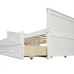 White Full Size Daybed Captain Bed With Twin Size Trundle And 3 Drawers Made By Solid Wood by Magic Home -Cheap Tidoin Store white magic home daybeds cs w697s00002 fa 1000