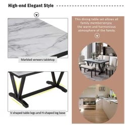 6-Piece Rectangular White Wood Top Dining Room Set with Black V-Shaped Legs by Magic Home -Cheap Tidoin Store white magic home dining room sets cs st000057aak 1f 1000