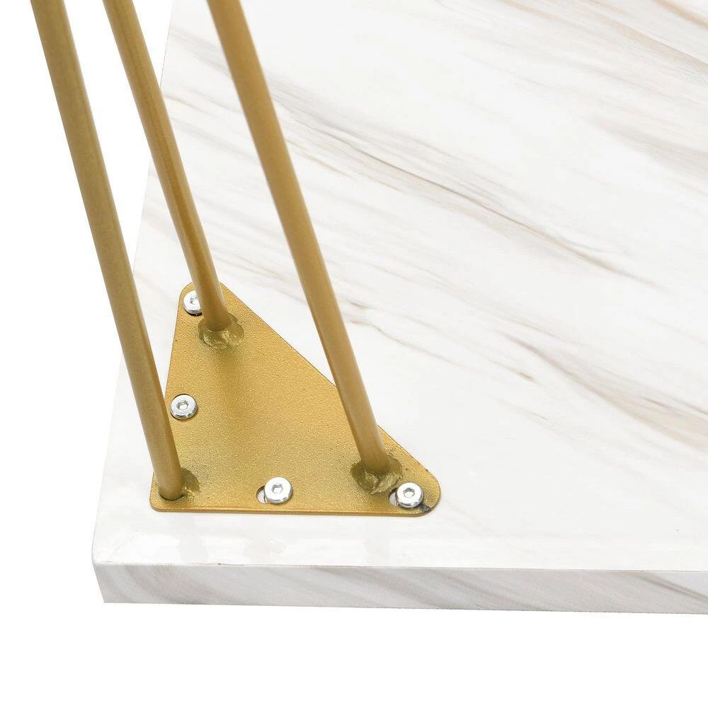 Rustic Farmhouse 3-Piece Dining Table Set Faux Marble Table Top with 2 Iron Frame Benches by Magic Home 7 Rustic Farmhouse 3-Piece Dining Table Set Faux Marble Table Top with 2 Iron Frame Benches by Magic Home - Image 5