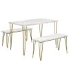 Rustic Farmhouse 3-Piece Dining Table Set Faux Marble Table Top with 2 Iron Frame Benches by Magic Home