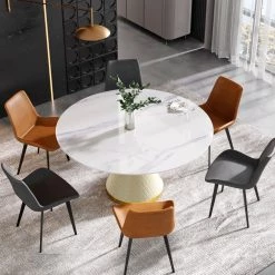 59.05 in. Sintered Stone Round Dining Table with White Leather Pedestal Legs by Magic Home -Cheap Tidoin Store white magic home kitchen dining tables pv dt 003aw14 31 1000