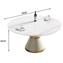 59.05 in. Sintered Stone Round Dining Table with White Leather Pedestal Legs by Magic Home -Cheap Tidoin Store white magic home kitchen dining tables pv dt 003aw14 c3 1000