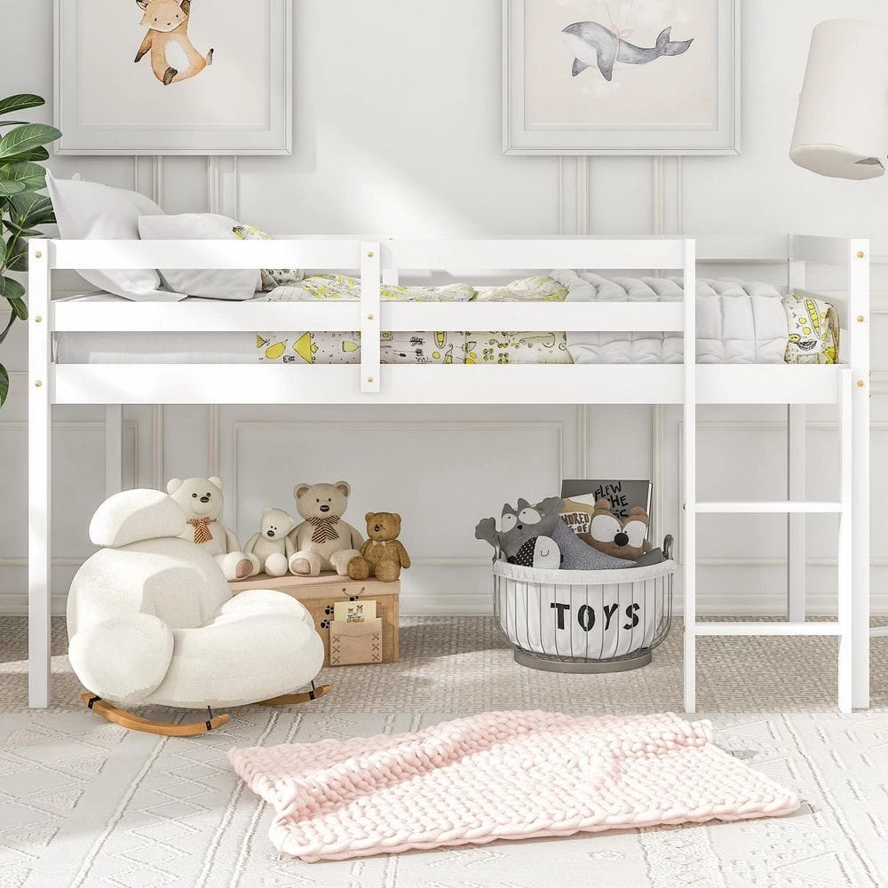 White Loft Bed Twin Size with Guard Rail Ladder and No Box Spring Needed by Magic Home 3 White Loft Bed Twin Size with Guard Rail Ladder and No Box Spring Needed by Magic Home