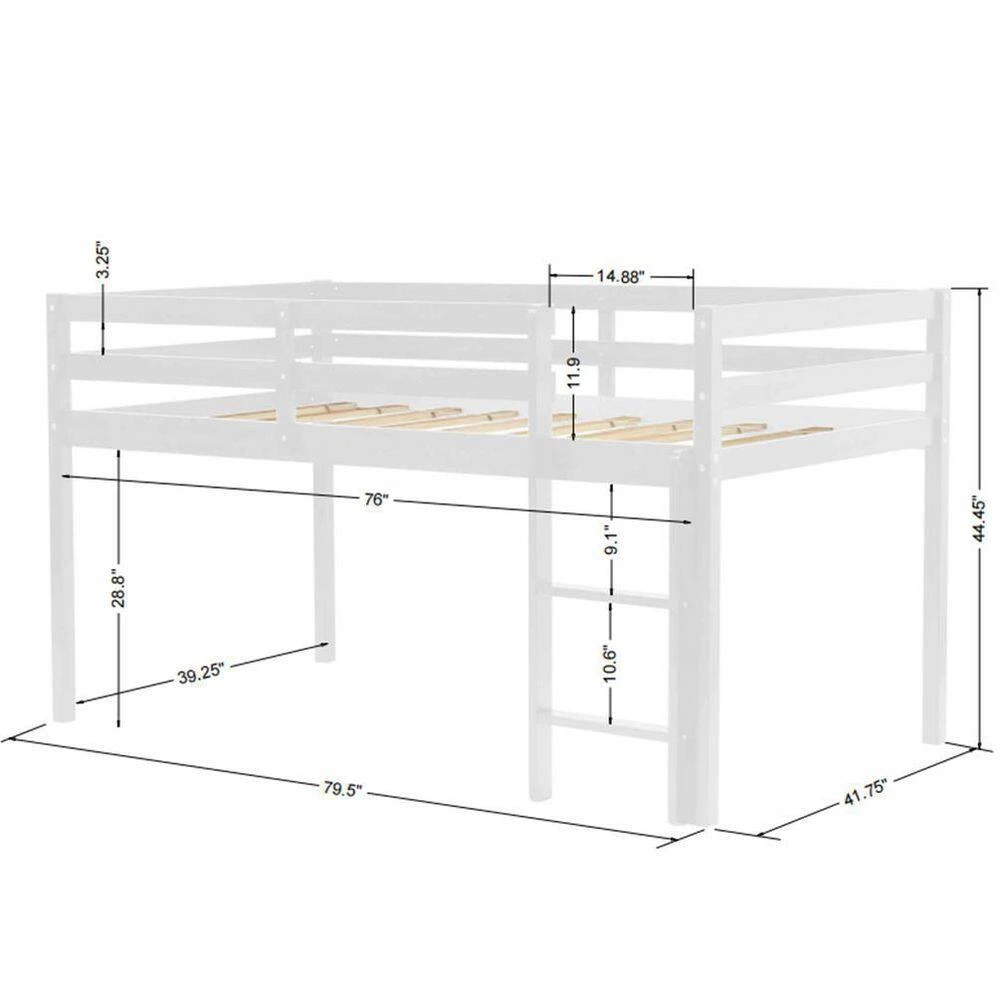 White Loft Bed Twin Size with Guard Rail Ladder and No Box Spring Needed by Magic Home 5 White Loft Bed Twin Size with Guard Rail Ladder and No Box Spring Needed by Magic Home - Image 3