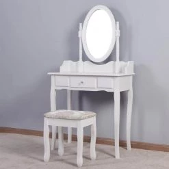 Classic Makeup Dressing Vanity Jewelry Armoire Set with RotaTable Mirror and Stool in White 31 x16 x 53 in by Magic Home -Cheap Tidoin Store white magic home makeup vanities cs w40936033 31 1000