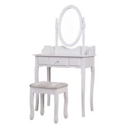 Classic Makeup Dressing Vanity Jewelry Armoire Set with RotaTable Mirror and Stool in White 31 x16 x 53 in by Magic Home