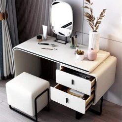 Modern Extendable Jewelry Armoire PU Leather Makeup Vanity Set with Side Cabinet, Mirror and Stool 47 x 19 x 29 in. by Magic Home 11 Modern Extendable Jewelry Armoire PU Leather Makeup Vanity Set with Side Cabinet, Mirror and Stool 47 x 19 x 29 in. by Magic Home -Cheap Tidoin Store white magic home makeup vanities pv vb013aw03 4f 1000